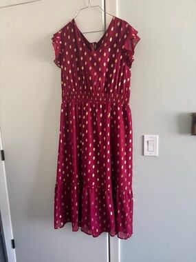 Grace Karin Red with Gold Polka Dot Midi Dress